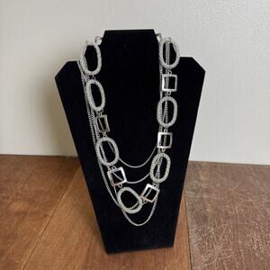 Artisan Crafted Silver Tone Multi chain‎ geometric Statement 19" necklace